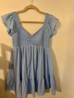 Thirty thirty Light Blue Smocked Mini Dress with Flutter Sleeves